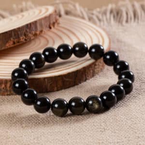 bracelet obsidienne dorée 10mm