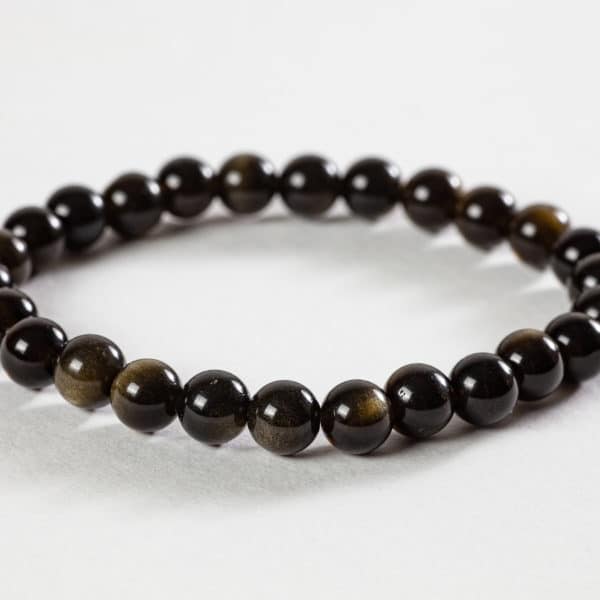 bracelet obsidienne dorée 6mm