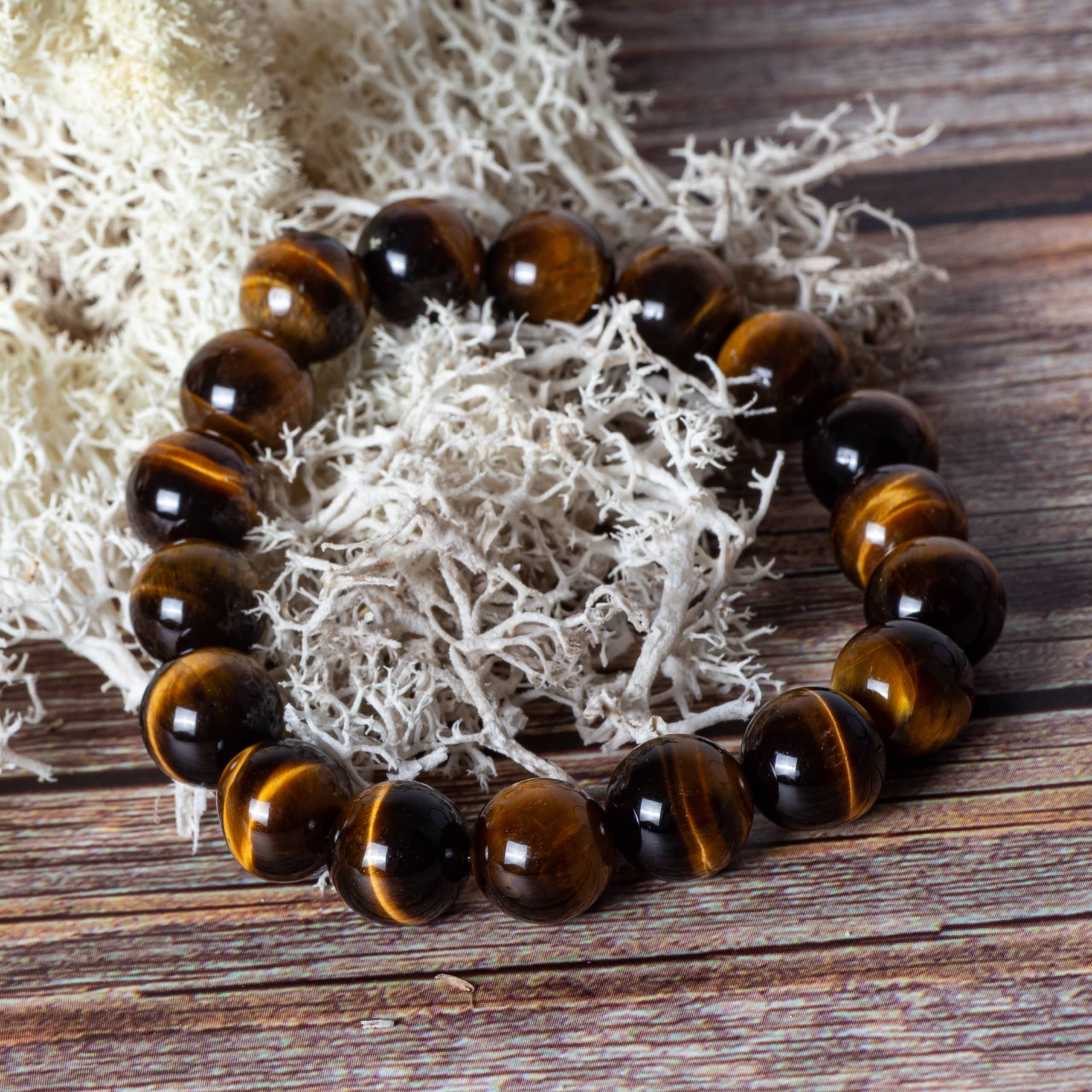 Bracelet Oeil De Tigre En Pierres Naturelles | Fabriqué Main En Allemagne | Élastique 19cm | Protection Et Force Intérieure