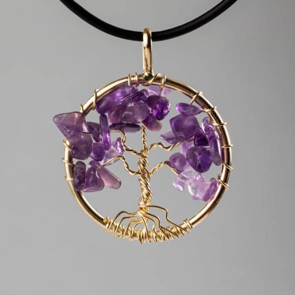Halskette Lebensbaum Amethyst goldfarben