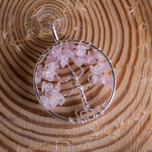 collier quartz rose arbre de vie