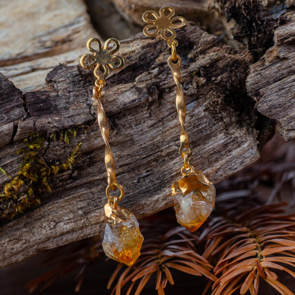 citrine brute boucles d'oreilles longues