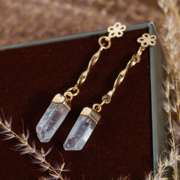 cristal brut boucles d'oreilles longues