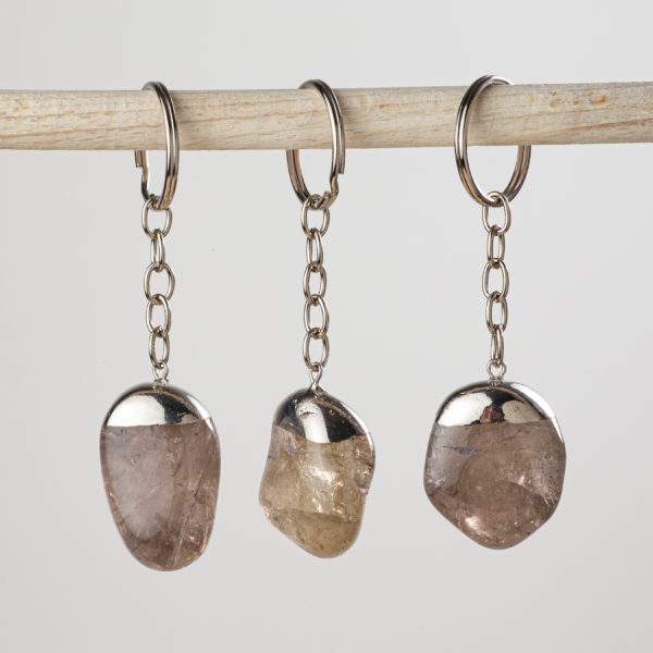 Porte-clés quartz fumé argenté