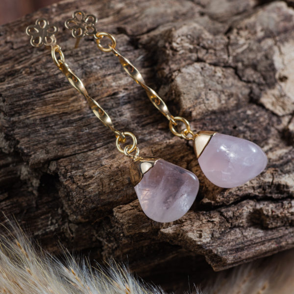 quartz rose boucles d'oreilles longues