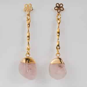 quartz rose boucles d'oreilles longues