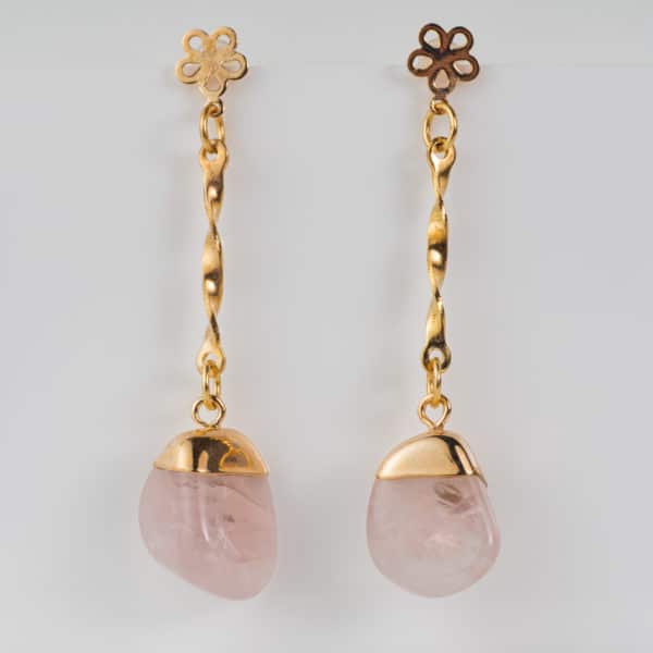 quartz rose boucles d'oreilles longues