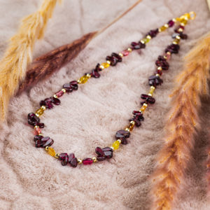 collier grenat, citrine et tourmaline