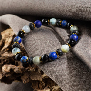 bracelet homme lapis-lazuli, labradorite, onyx et pierre de lave
