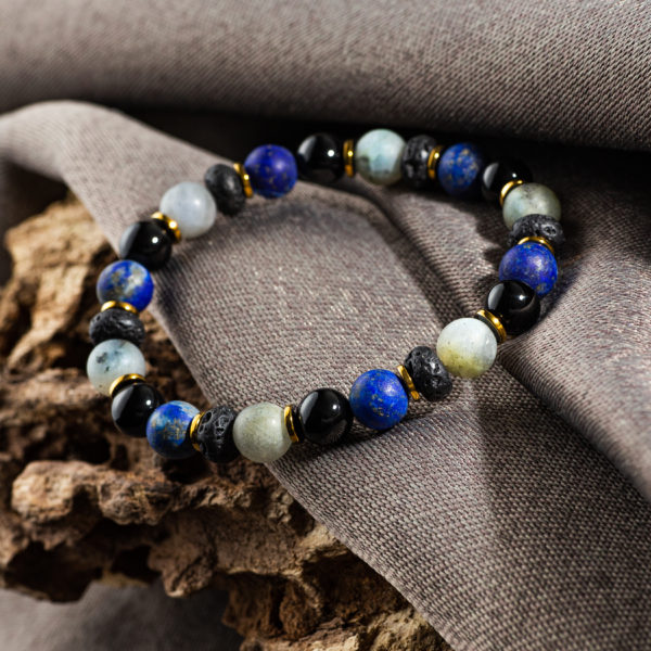 bracelet homme lapis-lazuli, labradorite, onyx et pierre de lave