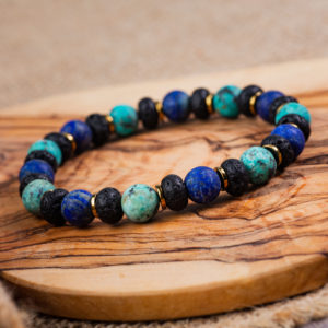 bracelet homme turquoise, lapis-lazuli et pierre de lave