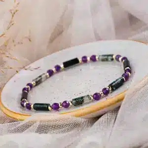 bracelet en agate mousse et améthyste