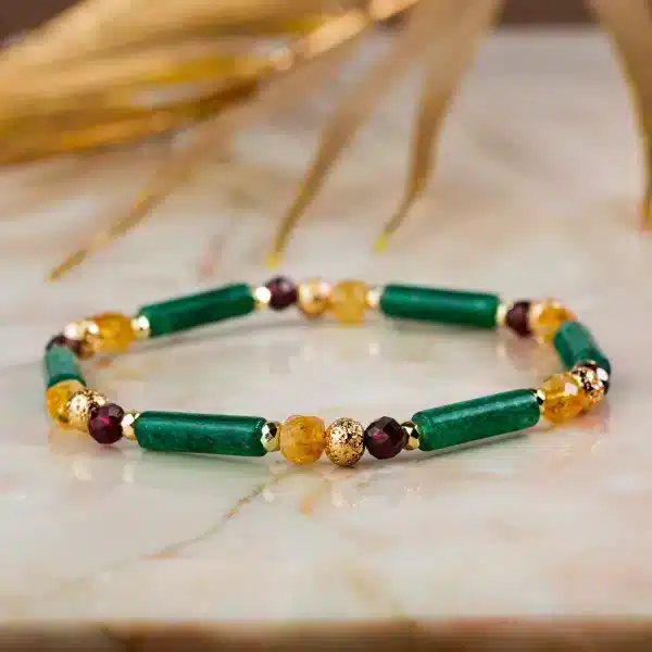 bracelet jade, grenat et citrine