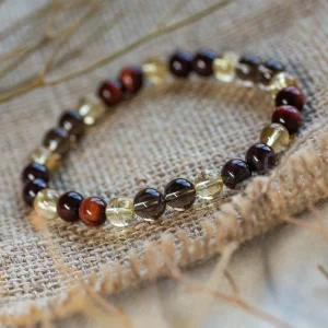 bracelet pour homme citrine, oeil de taureau, grenat, quartz fumé