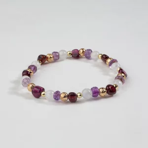 Bracelet en pierre de lune, améthyste et grenat 