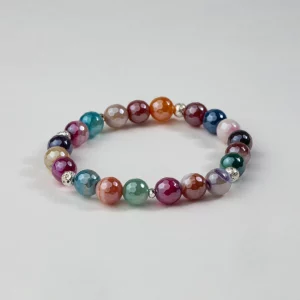 bracelet en agates colorées, détails argentés