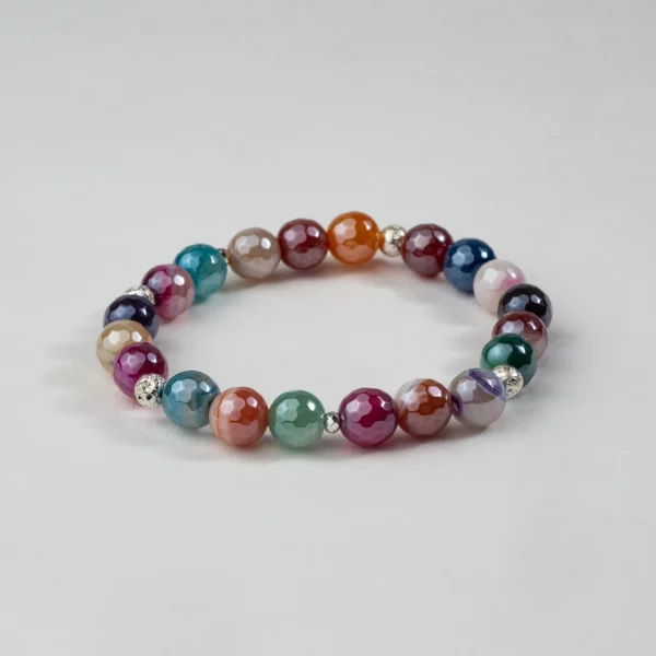 bracelet en agates colorées, détails argentés