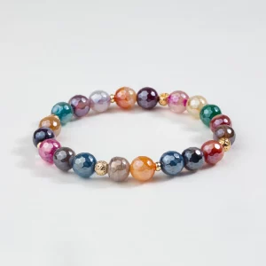bracelet en agates colorées, détails dorés