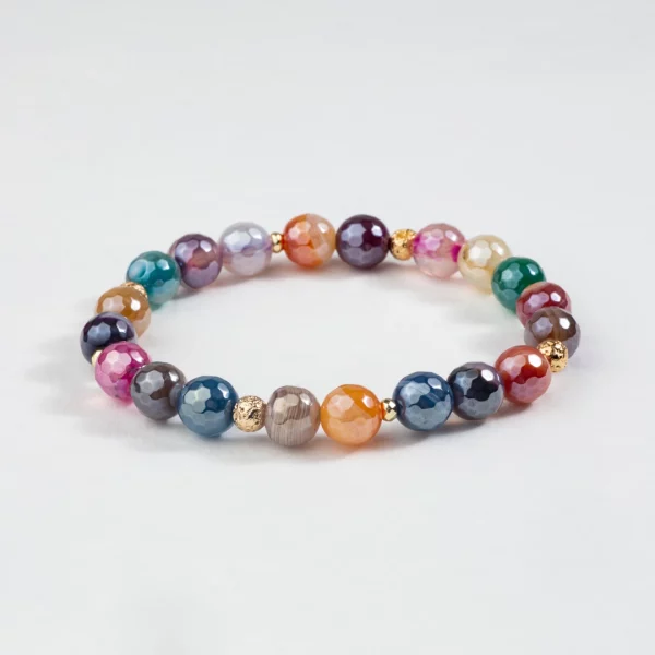 bracelet en agates colorées, détails dorés