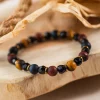 Bracelet homme en pierres : oeil de tigre, faucon, taureau et onyx