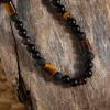 Collier pour homme en onyx, pierre de lave et oeil de tigre