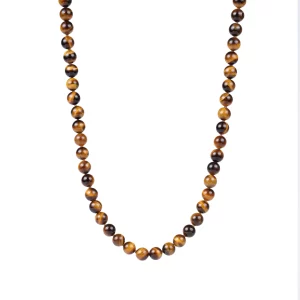 collier long pour homme en oeil de tigre. photo sur fond blanc