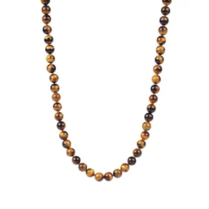 collier long pour homme en oeil de tigre. photo sur fond blanc