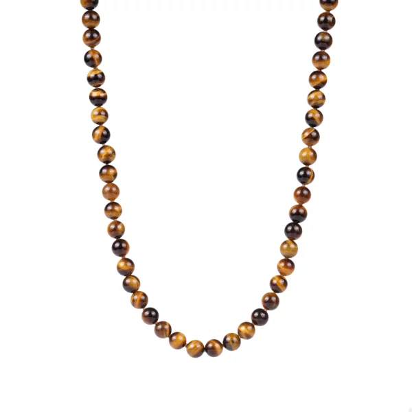 collier long pour homme en oeil de tigre. photo sur fond blanc