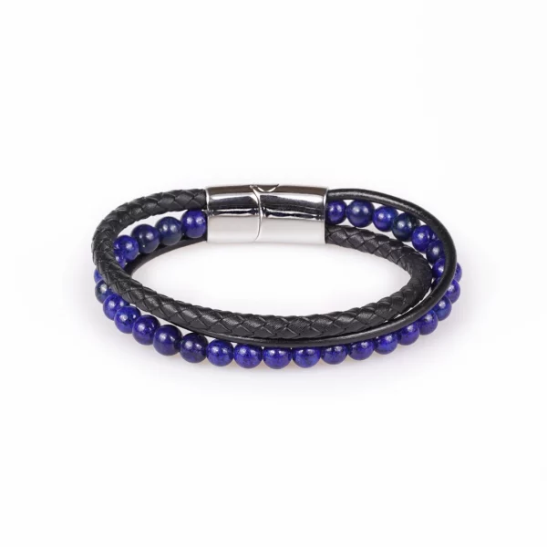 bracelet pour homme en lapis lazuli et cuir synthétique. photo sur fond blanc