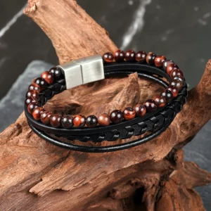 bracelet pour homme en oeil de taureau et cuir synthétique. photo avec décors