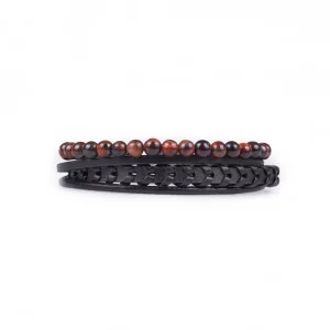 bracelet pour homme en oeil de taureau et cuir synthétique. photo sur fond blanc vue de face