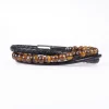 bracelet pour homme en oeil de tigre et cuir synthétique. photo avec fond blanc vue de face
