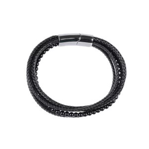 bracelet pour homme en onyx et cuir synthétique. photo sur fond blanc vue de dessus