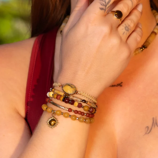 Bracelet en Jade jaune et oeil de tigre