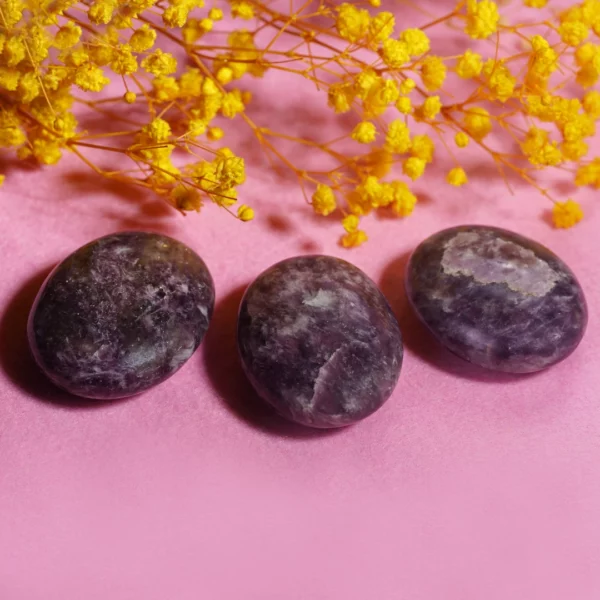 lépidolite galet photo avec décors