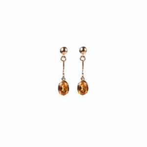boucles d'oreilles pendantes en citrine et or, photo sur fond blanc