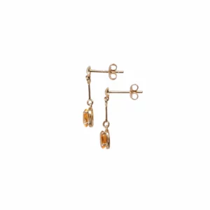 boucles d'oreilles pendantes en citrine et or, photo sur fond blanc