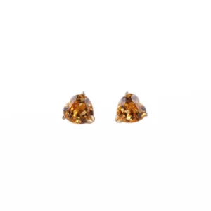 boucles d'oreilles coeurs en citrine et or, photo sur fond blanc