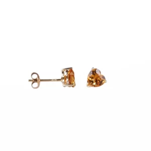boucles d'oreilles coeurs en citrine et or, photo sur fond blanc
