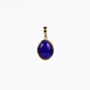 pendentif cabochon en lapis-lazuli et or, photo sur fond blanc vue de face