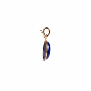 pendentif cabochon en lapis-lazuli et or, photo sur fond blanc vue de côté