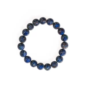 bracelet en azurite-malachite 10mm, photo sur fond banc vue de haut