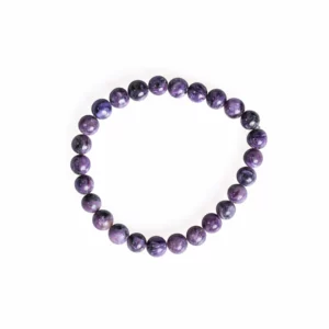 bracelet en charoïte 6mm, photo sur fond blanc vue de dessus