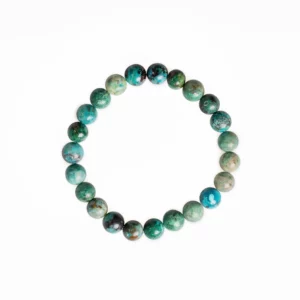 Bracelet en chrysocolle 6mm, photo sur fond blanc vue de haut