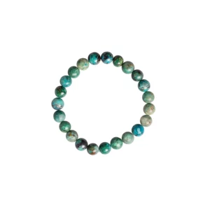 Armband aus Chrysokoll 8 mm, Foto auf weissem Hintergrund von oben gesehen