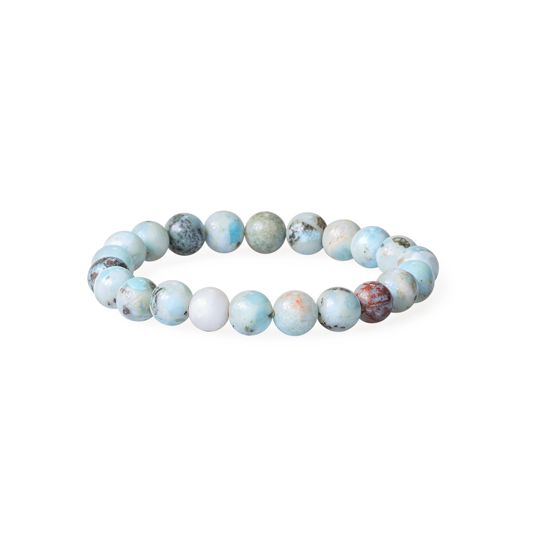 Bracelet en larimar 8mm, photo sur fond blanc
