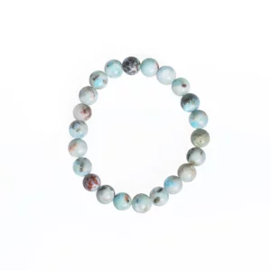 Bracelet en larimar 8mm, photo sur fond blanc vue de haut