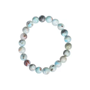 Bracelet en larimar 8mm, photo sur fond blanc vue de haut