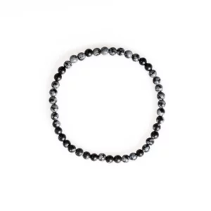 bracelet en obsidienne flocon de neige, photo sur fond blanc vue de haut
