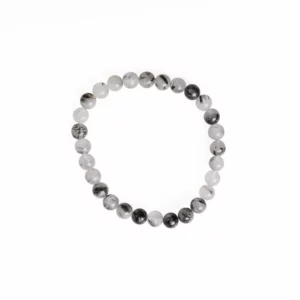 bracelet en quartz tourmaline 6mm, photo sur fond blanc, vue de haut